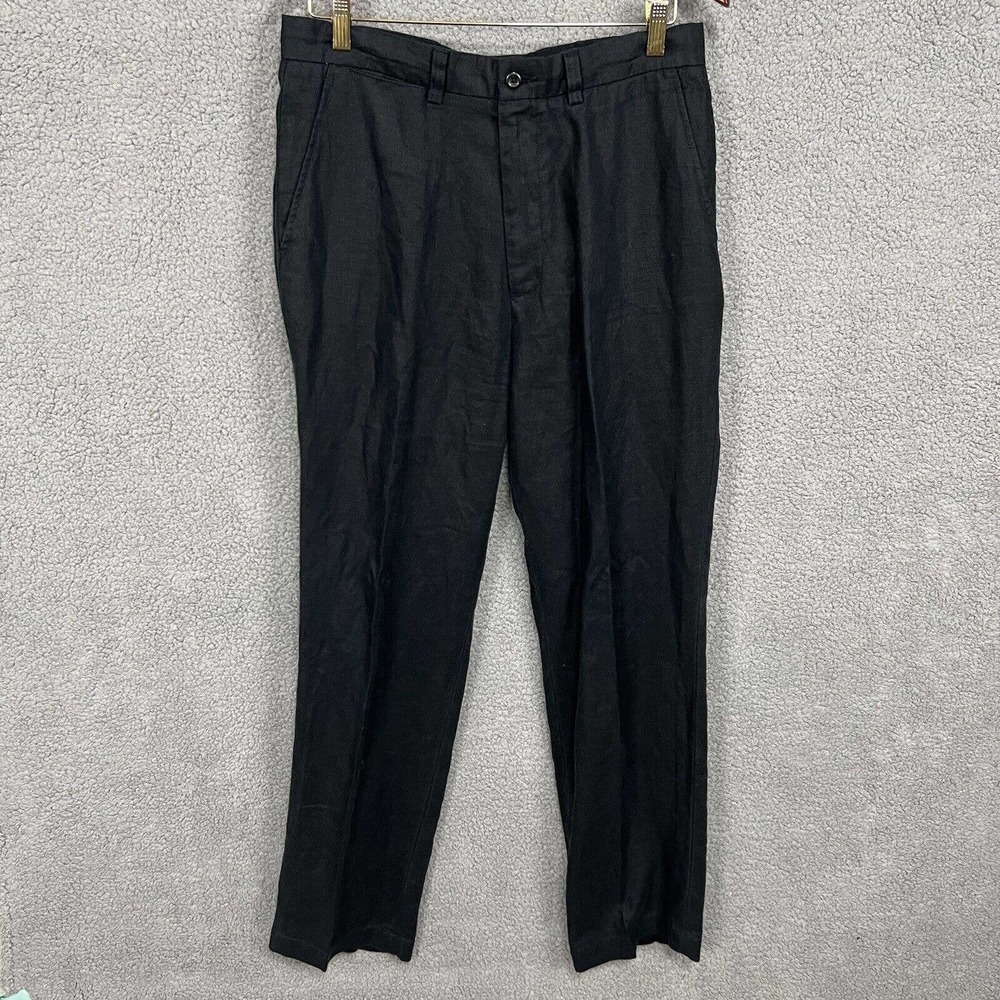 Austin Reed London 100% Linen Pants Men’s 32x32 Black Flat Front Dress Slacks
